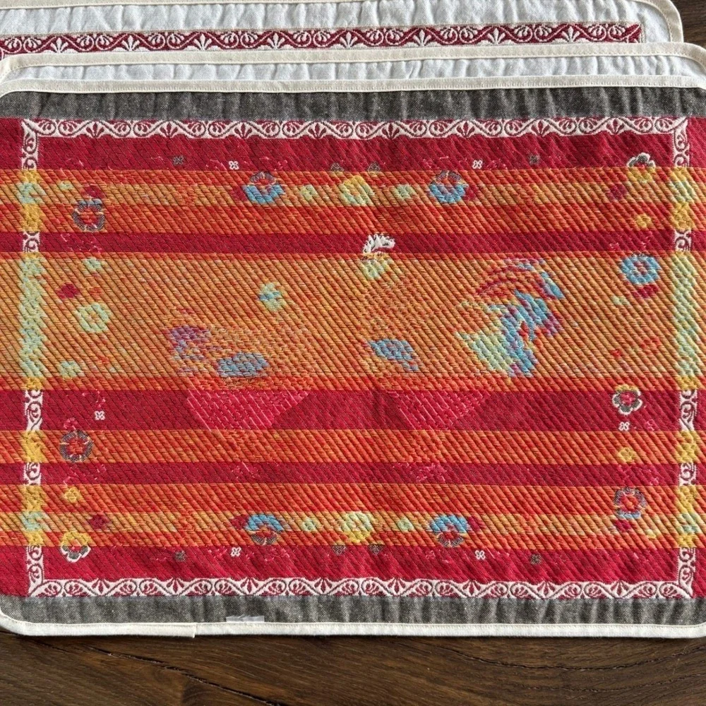 Tissus Toselli Set of 4 Jacquard Placemats Lafeyette Hens French Provencal‎ Farm